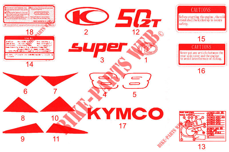ADESIVI per Kymco SUPER 8 50 2T EURO II